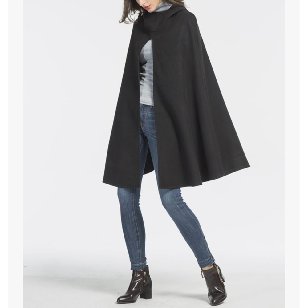 Choies NWT Black Hooded Cape Cloak Split Front Gothic Dark Academia XL